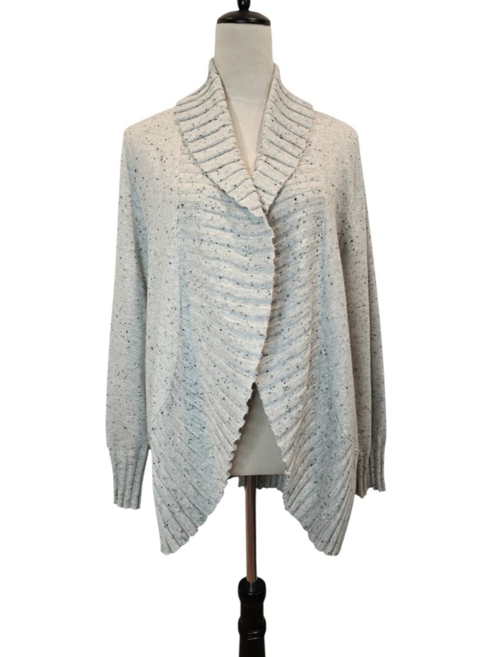 Talbots Open Front Cardigan Sweater Marled Waterfall Cotton-blend Gray SZ XL